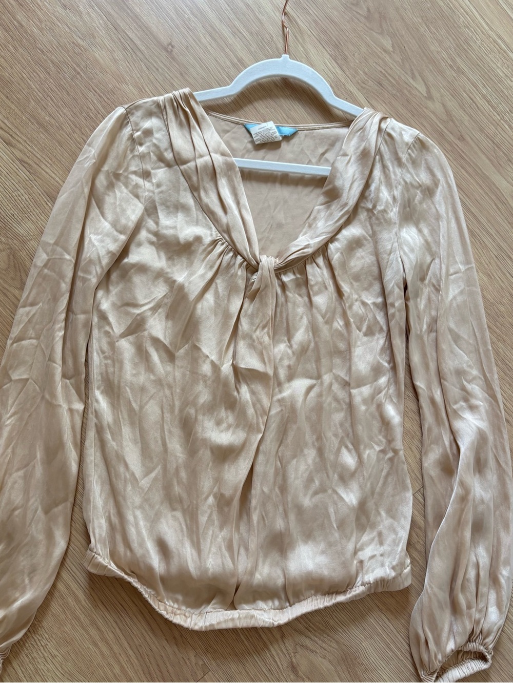 Marciano 100% silk Light Taupe Long-Sleeve Tie-Neck Blouse